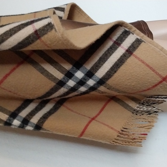 Shawl Cape Blanket Cashmere Wool Tan Blk Plaid Reversible Pockets Sorvano Italy - Picture 4 of 15